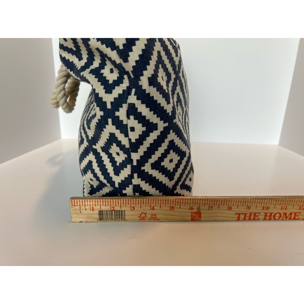 Summer & Rose Nautical Tote, Geometric Pattern, Rope Handles, Blue & White - Picture 9 of 16